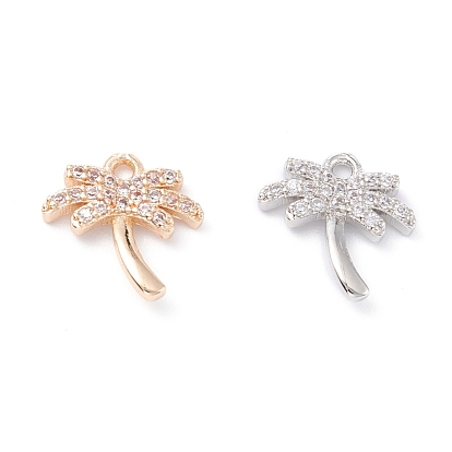 Rack Plating Brass Micro Pave Cubic Zirconia Charms, Long-Lasting Plated, Coconut Tree