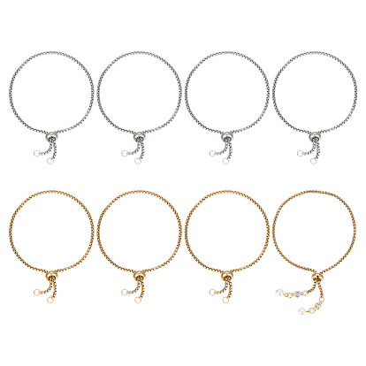 8шт. 2 стиль регулируется 304 набор браслетов-слайдеров из нержавеющей стали, цепочки-коробочки, штабелируемые браслеты