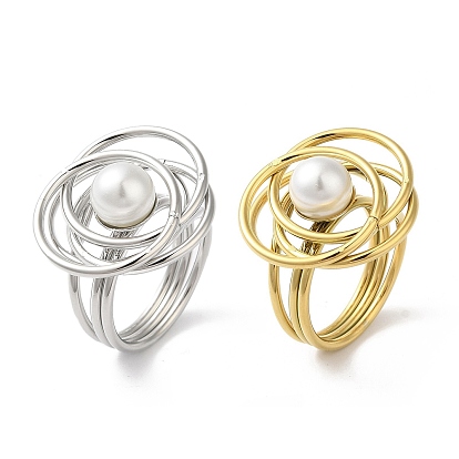 304 bague fleur en acier inoxydable pour femme, avec des perles d'imitation en plastique ABS