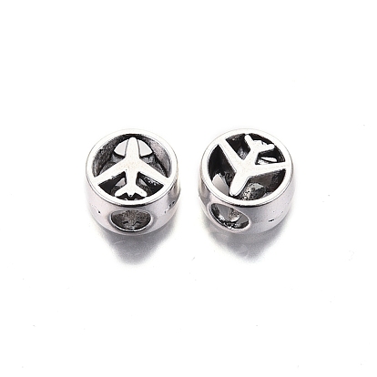 Tibetan Style Alloy European Beads, Large Hole Beads, Cadmium Free & Lead Free, Flat Round with Plane