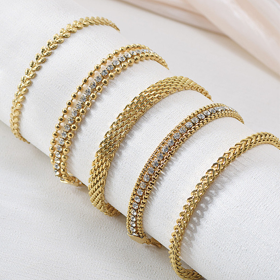 304 Теннисные браслеты из нержавеющей стали с микропаве из прозрачного кубического циркония в два слоя для женщин, плоско-круглые