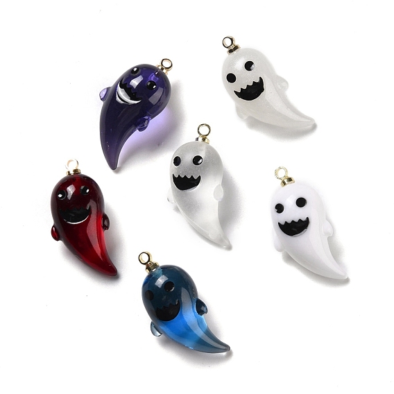 Halloween Resin Pendants, with Light Gold Tone Metal Loops, Ghost