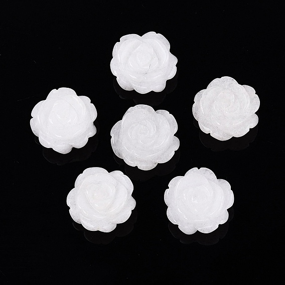 Dyed Natural White Jade Carved Beads, Rose Flower, Half Drilled