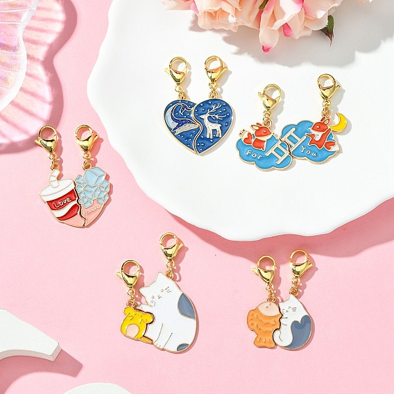 Сплав эмали разделенные подвесные украшения, с 304 из нержавеющей стали Lobster Claw застежками, разнообразные