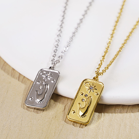 Богемия винтажная нержавеющая сталь кристалл горный хрусталь карта таро с рукой звезда луна кулон ожерелья