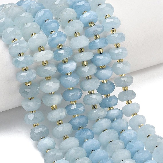 Природные Аквамарин бисер нитей, рондель, граненые, с бисером