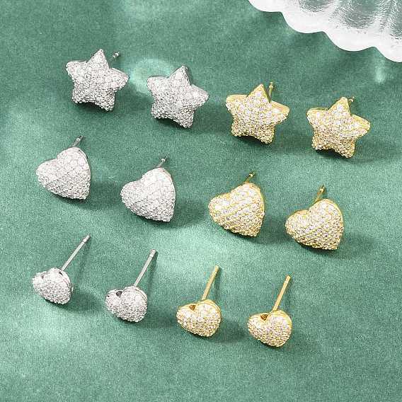 Brass Micro Pave Clear Cubic Zirconia Stud Earrings, Pave Cluster Earring, Lead Free & Cadmium Free, Long-Lasting Plated, Rack Plating