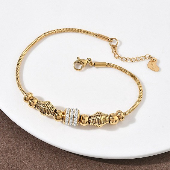 Стразы из полимерной глины в европейском стиле и 201 браслеты из бусин из нержавеющей стали, 304 женские браслеты-змейки из нержавеющей стали, двухконусные, ионное покрытие (ip)