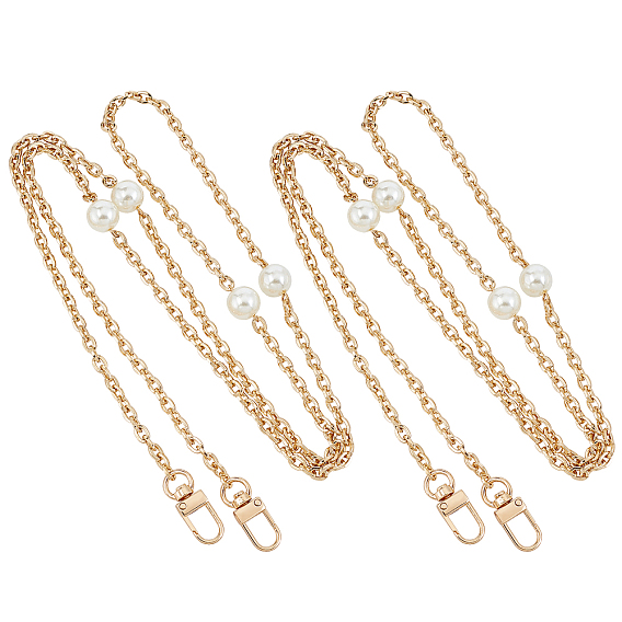 2Pcs Alloy Link Bag Strap Chains, with Beads and Zinc Alloy Clasps, for Bag Replacement Accessories