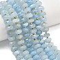 Природные Аквамарин бисер нитей, рондель, граненые, с бисером