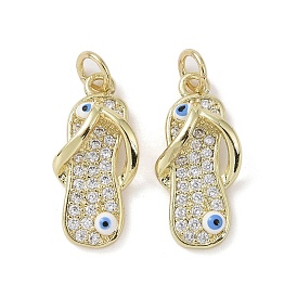 Brass Micro Pave Cubic Zirconia Pendants, with Enamel and Jump Ring, Slipper Charms
