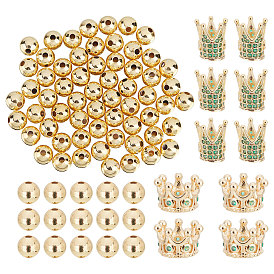 Nbeads 60Pcs Brass Beads, Long-Lasting Plated, with 10Pcs 2 Style Brass Micro Pave Cubic Zirconia European Beads, Large Hole Beads, Crown