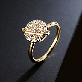 Rotatable European Style Ring with CZ Stones, 18K Gold Plated Copper Jewelry for Women by Aogu