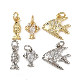 Латунные микро проложить кубического циркония подвески, рыба/креветки, с целью перехода в кольце, долговечный, без кадмия и без свинца, стойки покрытие