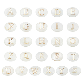 26 шт. 26 стили овальные бусины из натуральной белой ракушки, золотые эмалевые бусины с буквами