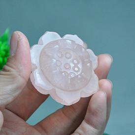 Natural Rose Quartz Lotus Display Decorations, Figurine Home Decoration, Reiki Energy Stone for Healing