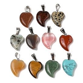 Gemstone Pendants, with 201 Stainless Steel Finding, Heart