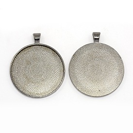 Alliage sans nickel rondes plat supports pendentif cabochon, cuvettes à bord droit, plateau: 38 mm, 49x41x3 mm, Trou: 4x6mm