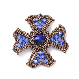 Handmade Loom Pattern Seed Beads, Cross Pendants with Glass Rhinestone