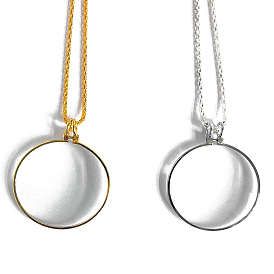 Collier pendentif loupe plat rond en verre, collier de chaîne de corde en alliage de zinc