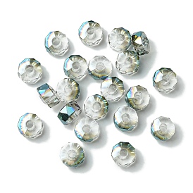 Прозрачный Electroplate стеклянные бусины, бусины с большим отверстием, с половиным покрытием, плоско-круглые