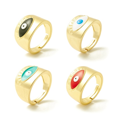 Enamel Evil Eye Protection Open Ring, Real 18K Gold Plated Brass Wide Band Cuff Ring for Women, Cadmium Free & Lead Free