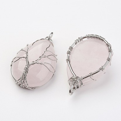 Природного розового кварца подвески, Подвески из латунной проволоки, капля