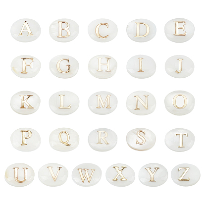 26 шт. 26 стили овальные бусины из натуральной белой ракушки, золотые эмалевые бусины с буквами
