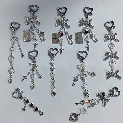 10Colgante decorativo con forma de corazón de aleación, vidrio y perlas de plástico, con broches de garra de langosta corazón aleación
