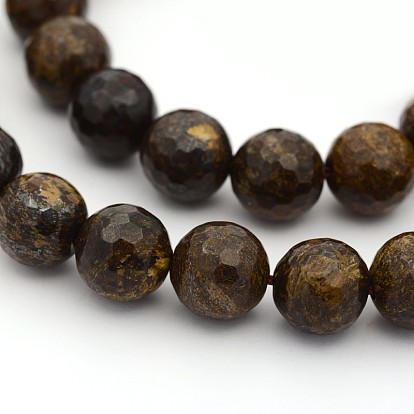 Faceted Natural Bronzite Round Bead Strands