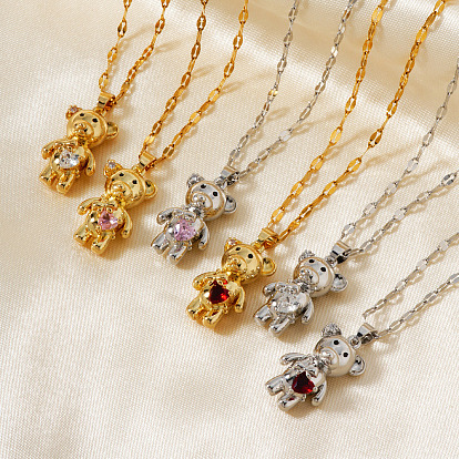 Милые кулоны-медведи из латуни с кубическими цирконами и паве для женщин