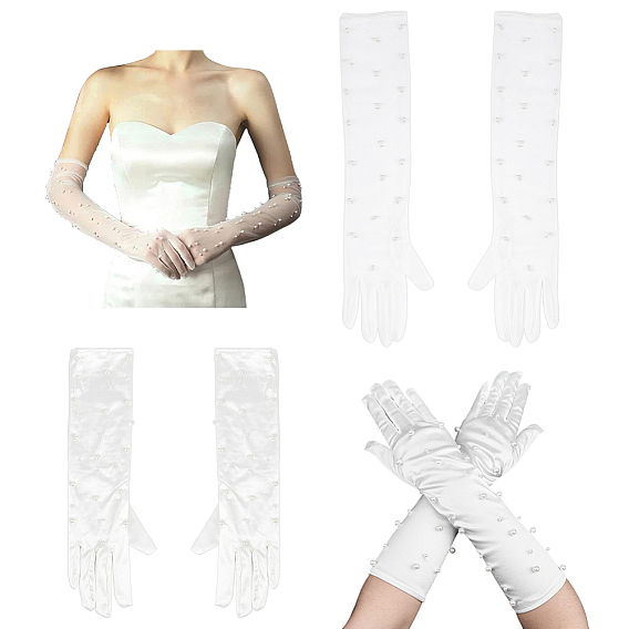 2 пар 2 стилей полиэстеровых перчаток, рукава, свадебные перчатки, с имитацией жемчуга