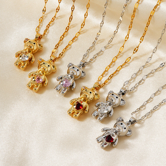 Милые кулоны-медведи из латуни с кубическими цирконами и паве для женщин