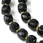 Natural Obsidian Beads Strands, with Seed Beads, Faceted Cube