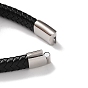 Men's Braided Black PU Leather Cord Bracelets, Knot 304 Stainless Steel Link Bracelets with Magnetic Clasps