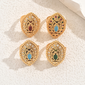 Геометрические полые латунные микропаве регулируемые кольца для женщин, лошадиный глаз , золотые