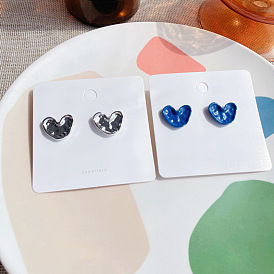 Klein Blue Love Silver Pin Earrings Retro Punk Hip Hop Small Earrings Heart Shaped Cushioned Ear Clips