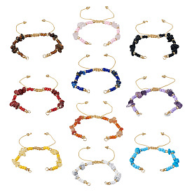 10 piezas 10 estilos de fabricación de pulseras trenzadas con cuentas de semillas de vidrio y chips de piedra mixta naturales y sintéticas, con 304 anillos de salto de acero inoxidable, mezclado teñido y sin teñir