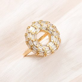 Регулируемые латунные кольца-манжеты с микропаве из кубического циркония для женщин, плоско-круглые, реальный 16 k позолоченный