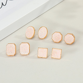 Geometric Colorful Stud Earrings with Natural Stone Resin Vintage Ear Jewelry