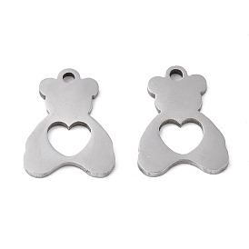201 Stainless Steel Charms, Laser Cut, Bear