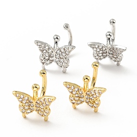 Clear Cubic Zirconia Butterfly Cuff Earrings, Brass Jewelry for Non-pierced Ears, Cadmium Free & Lead Free