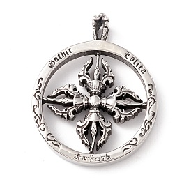 304 Stainless Steel Pendants, Flat Round with Cross