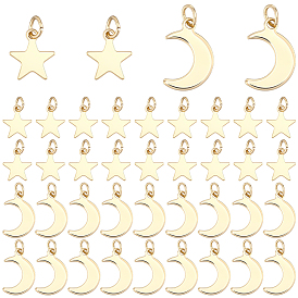 80Pcs 2 Style 201 Stainless Steel Pendants, with 304 Stainless Steel Jump Rings, Moon & Star