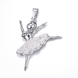 316 большие подвески из хирургической нержавеющей стали, со стразами, балерина