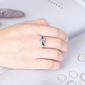 Synthetic Moonstone Wing Finger Ring, Platinum Plated Alloy Jewelry for Women