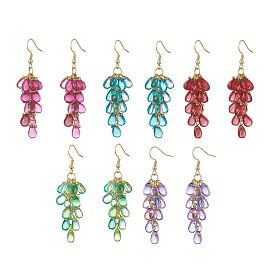 Transparent Glass Bead Cluster Dangle Earrings, with 304 Stainless Steel Earring Hooks