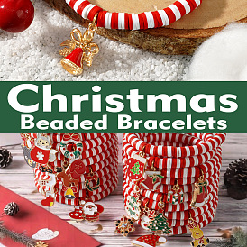 Рождественские 304 браслеты из нержавеющей стали с эмалированными подвесками, Браслеты из полимерной глины, бусины хейши, эластичные для женщин