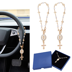 2 Сердечко, крест и овальная фигурка Девы Марии 304 Декоративный кулон из нержавеющей стали со стразами и эмалью, с ABS имитации жемчуга, для украшения автомобиля