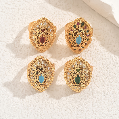 Геометрические полые латунные микропаве регулируемые кольца для женщин, лошадиный глаз , золотые